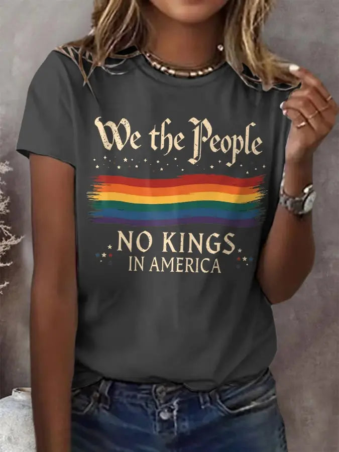 Women's Retro We The People No Kings In America Print T-Shirt - gracestitchs
