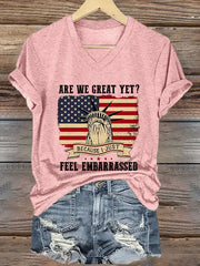 Women's Are We Great Yet? Print V-Neck T-Shirt - gracestitchs