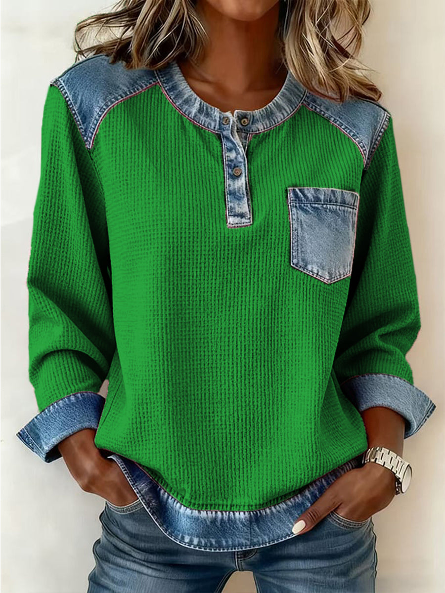 Women's Fashion Patchwork Design Cozy Top gracestitchs
