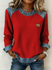 Women's Fashion Patchwork Design Waffle Sweatshirt gracestitchs