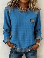 Women's Fashion Patchwork Design Waffle Sweatshirt gracestitchs