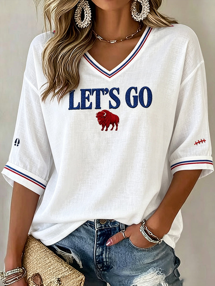 Women's Football Lover Bulls BUF Art Printed Linen T-shirt gracestitchs