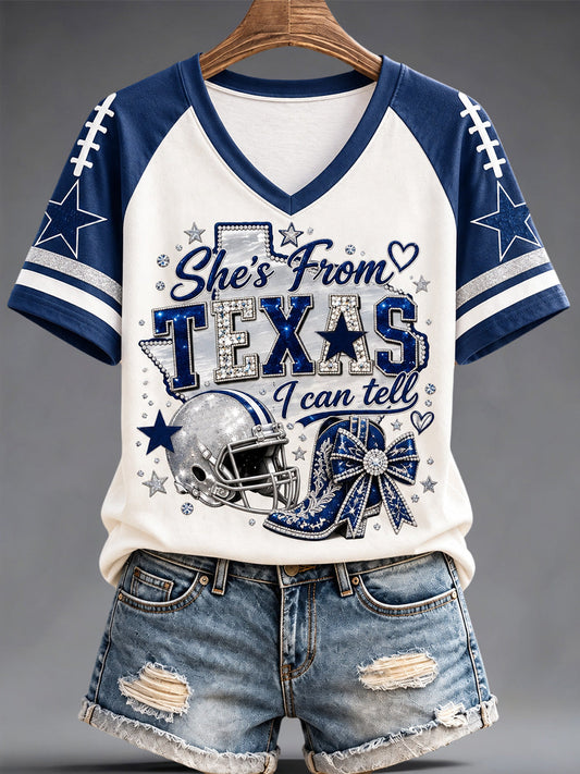 Women's Football Gameday Gift For Football Fans Casual V-Neck Tee gracestitchs