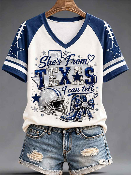 Women's Football Gameday Gift For Football Fans Casual V-Neck Tee