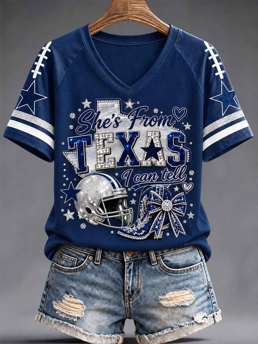 Women's Football Gameday Gift For Football Fans Casual V-Neck Tee