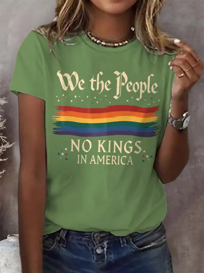 Women's Retro We The People No Kings In America Print T-Shirt - gracestitchs