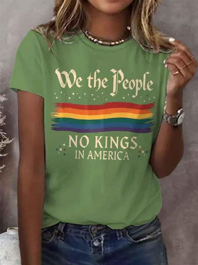 Women's Retro We The People No Kings In America Print T-Shirt