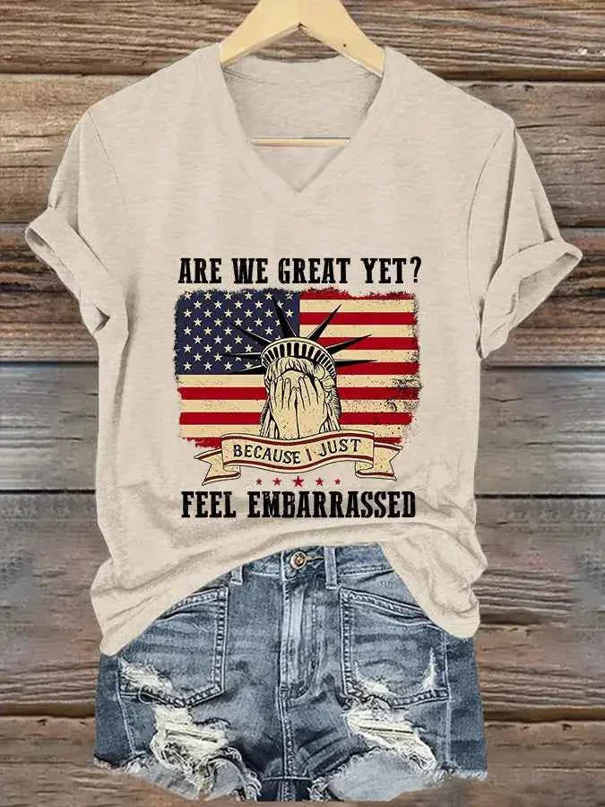 Women's Are We Great Yet? Print V-Neck T-Shirt