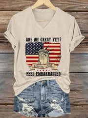 Women's Are We Great Yet? Print V-Neck T-Shirt