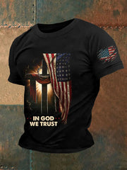 Men's In God We Trust Printed Casual Short Sleeves T-shirt prairieply