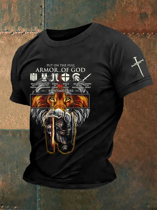 Men's Armor Of God Faith Cross Printed Casual Short Sleeve T-shirt prairieply
