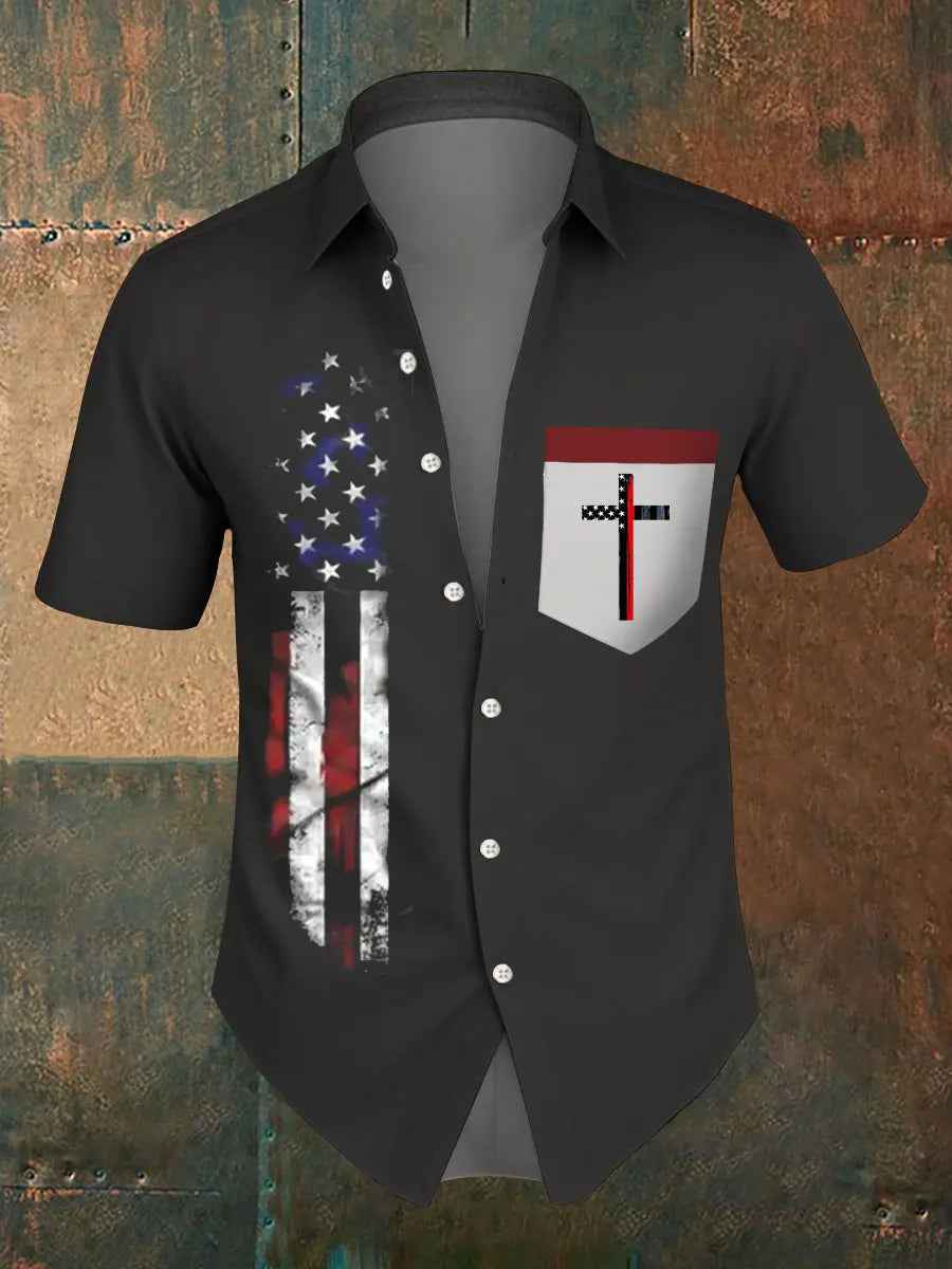 Men's American Flag Cross Short Sleeve Shirt