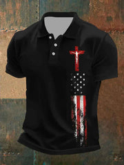 Men's Cross Faith American Flag Print POLO Shirt