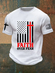Men's Faith Over Fear America Flag Printed Waffle Short Sleeve - gracestitchs