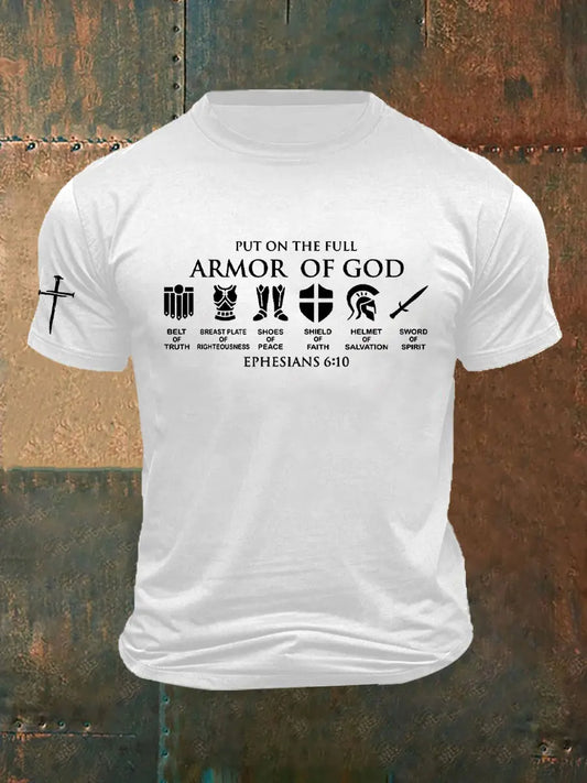 Men's Armor Of God Faith Cross Printed Casual Short Sleeves T-shirt - gracestitchs