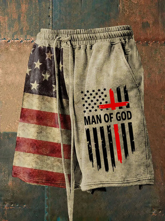 Men's Man Of God American Flag Casual Shorts prairieply