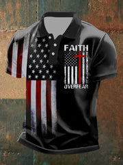 Men's Faith Over Fear American Flag Short Sleeve Polo Shirt - gracestitchs