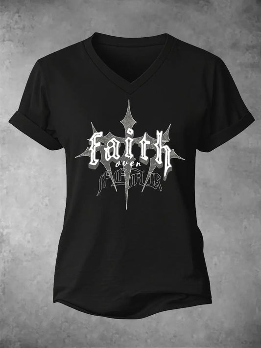 Women's Faith Over Fear Printed Casual T-Shirt gracestitchs