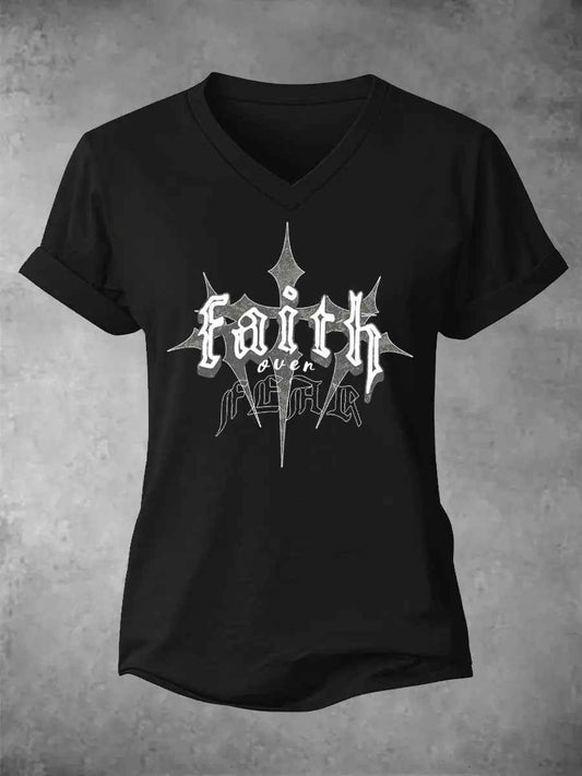 Women's Faith Over Fear Printed Casual T-Shirt