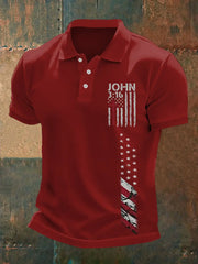 Men's Cross Faith American Flag Print Casual Polo - gracestitchs