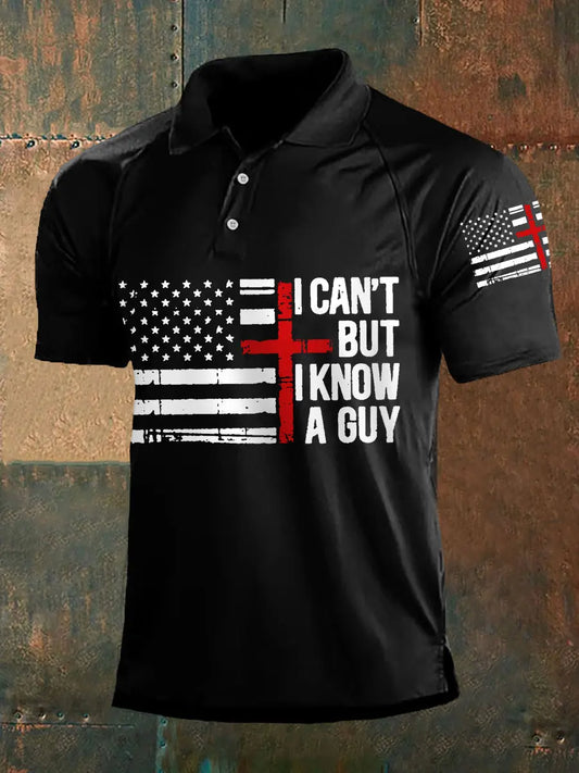 Men's I Can't But I Know A Guy American Flag Print Casual Polo - gracestitchs