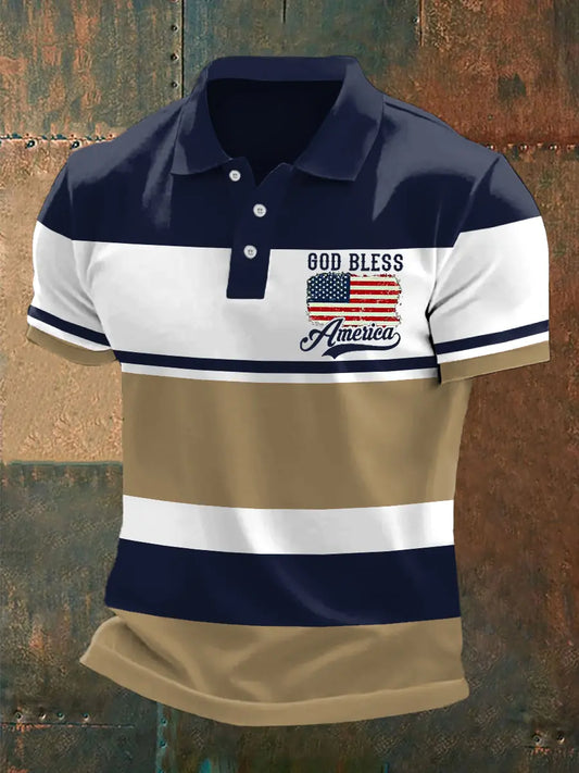 Men's God Bless America Stripes Print Polo - gracestitchs