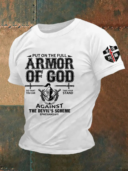 Men's Armor Of God Faith Cross Printed Casual Short Sleeves T-shirt prairieply