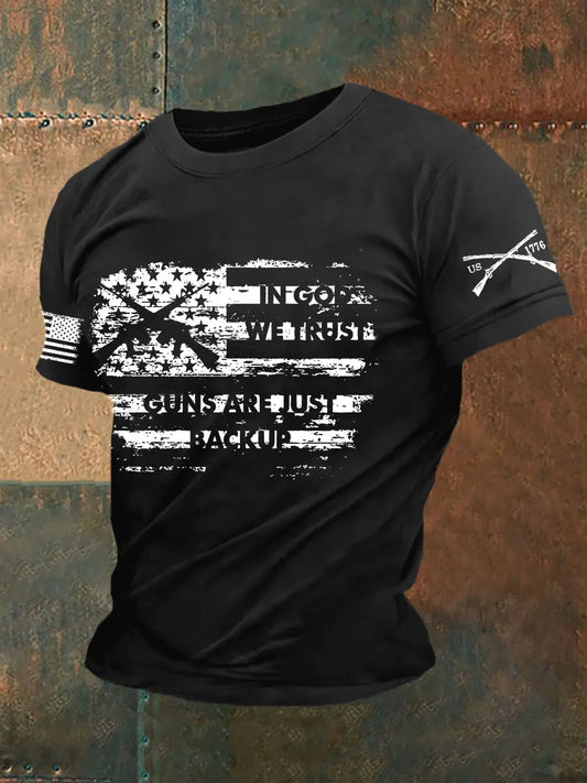 Men's In God we Trust Guns Are Just Backup Printed Short Sleeve T-shirt - gracestitchs