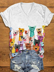 Women's Colorful Dogs Print short-sleeved T-shirt