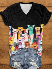 Women's Colorful Dogs Print short-sleeved T-shirt