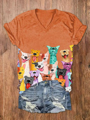 Women's Colorful Dogs Print short-sleeved T-shirt