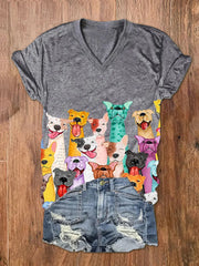 Women's Colorful Dogs Print short-sleeved T-shirt