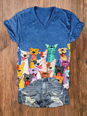 Women's Colorful Dogs Print short-sleeved T-shirt