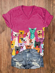 Women's Colorful Dogs Print short-sleeved T-shirt