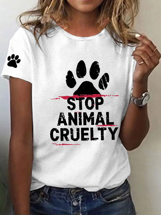Women's Stop Animal Cruelty Print V-Neck T-Shirt