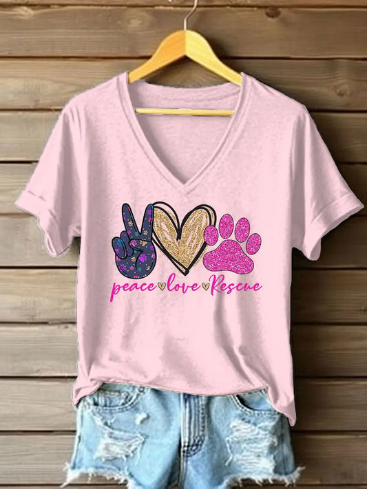 Women's Peace Love Rescue Printed T-shirt