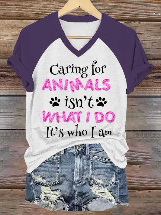 Women's caring for animals V-neck T-shirts