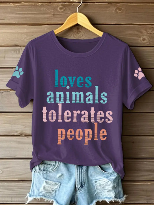 Women's loves animals tolerates people T-shirts
