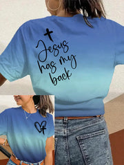 Women's Jesus Has My Back Print Round Neck T-Shirt