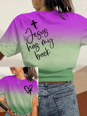 Women's Jesus Has My Back Print Round Neck T-Shirt