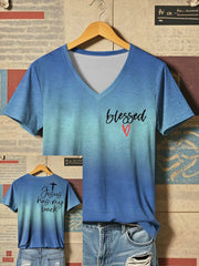 Women's Jesus Has My Back Print V-Neck T-Shirt