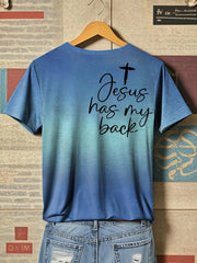 Women's Jesus Has My Back Print V-Neck T-Shirt