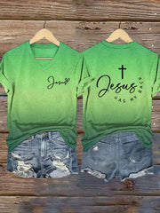 Women's Jesus Has My Back Print V-Neck T-Shirt