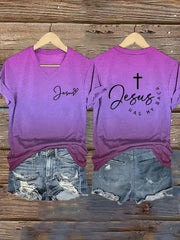 Women's Jesus Has My Back Print V-Neck T-Shirt