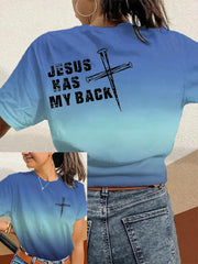 Women's Jesus Has My Back Print Round Neck T-Shirt