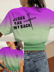 Women's Jesus Has My Back Print Round Neck T-Shirt