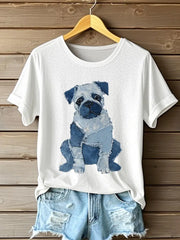 Women's Cute Dog Patchwork Art Short Sleeve T-Shirt