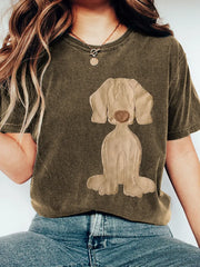 Women's Lovely Dog Patchwork Art Vintage T-Shirt