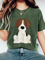 Women's Lovely Dog Patchwork Art Vintage T-Shirt