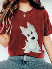 Women's Lovely Dog Patchwork Art Vintage T-Shirt